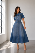 Harper Denim Button-Front Midi Dress