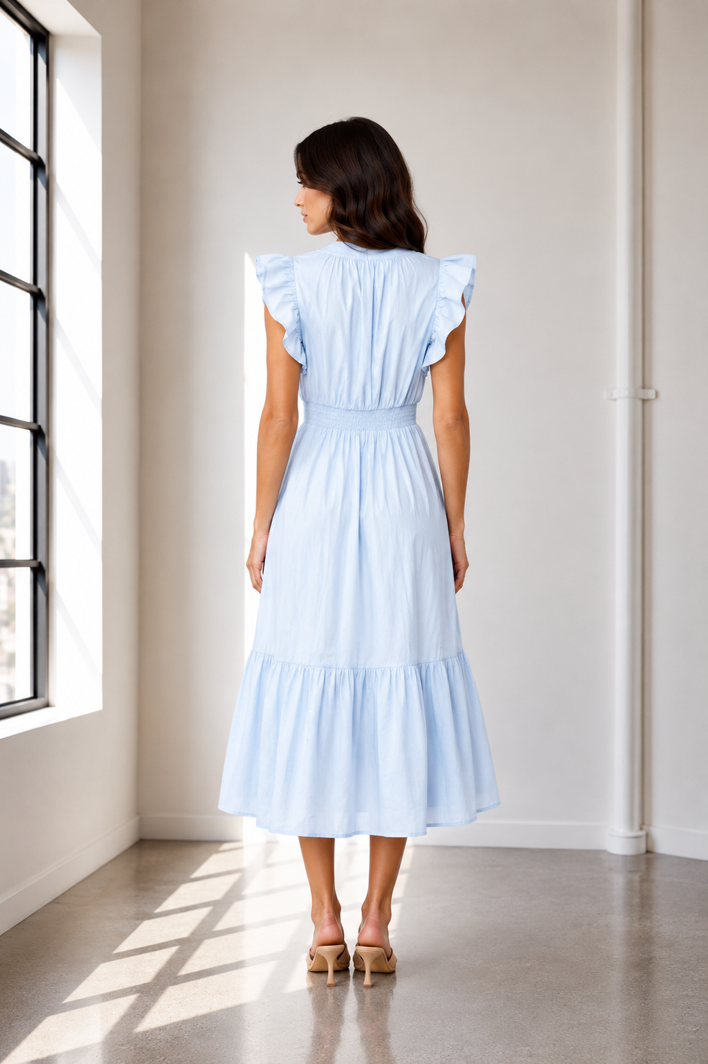 Sky Blue Serenity Pocket Midi Dress