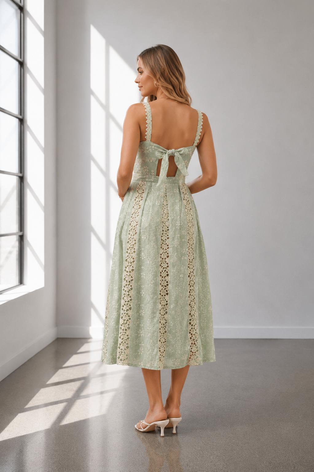 Sage Meadow Open-Back Midi Dress