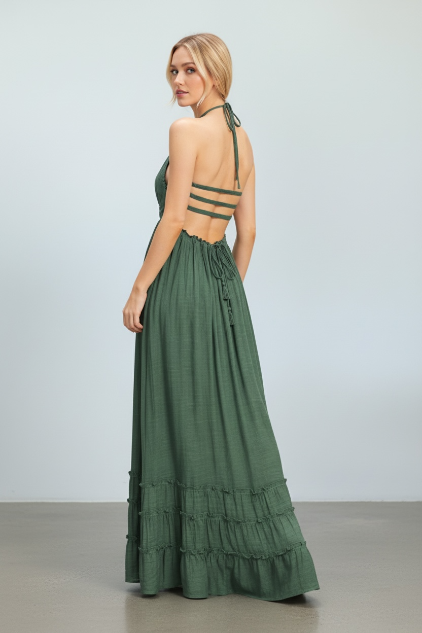 Una Emerald Breeze Smocked Maxi Dress