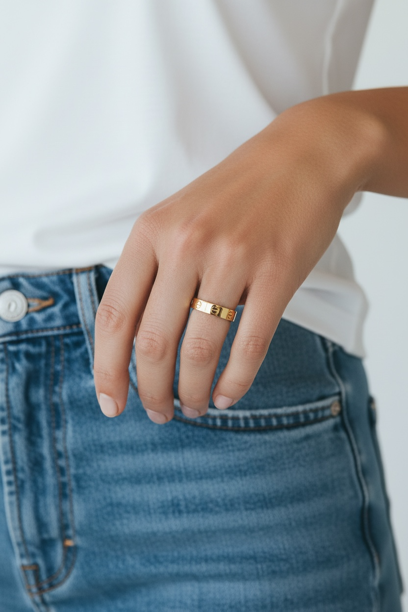 Luxe Screw Detail Gold Plated Ring