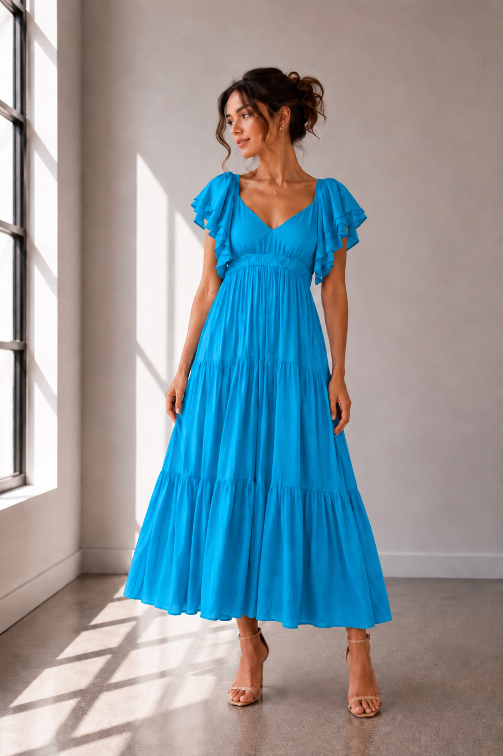 Sky Romance Open-Back Maxi Dress