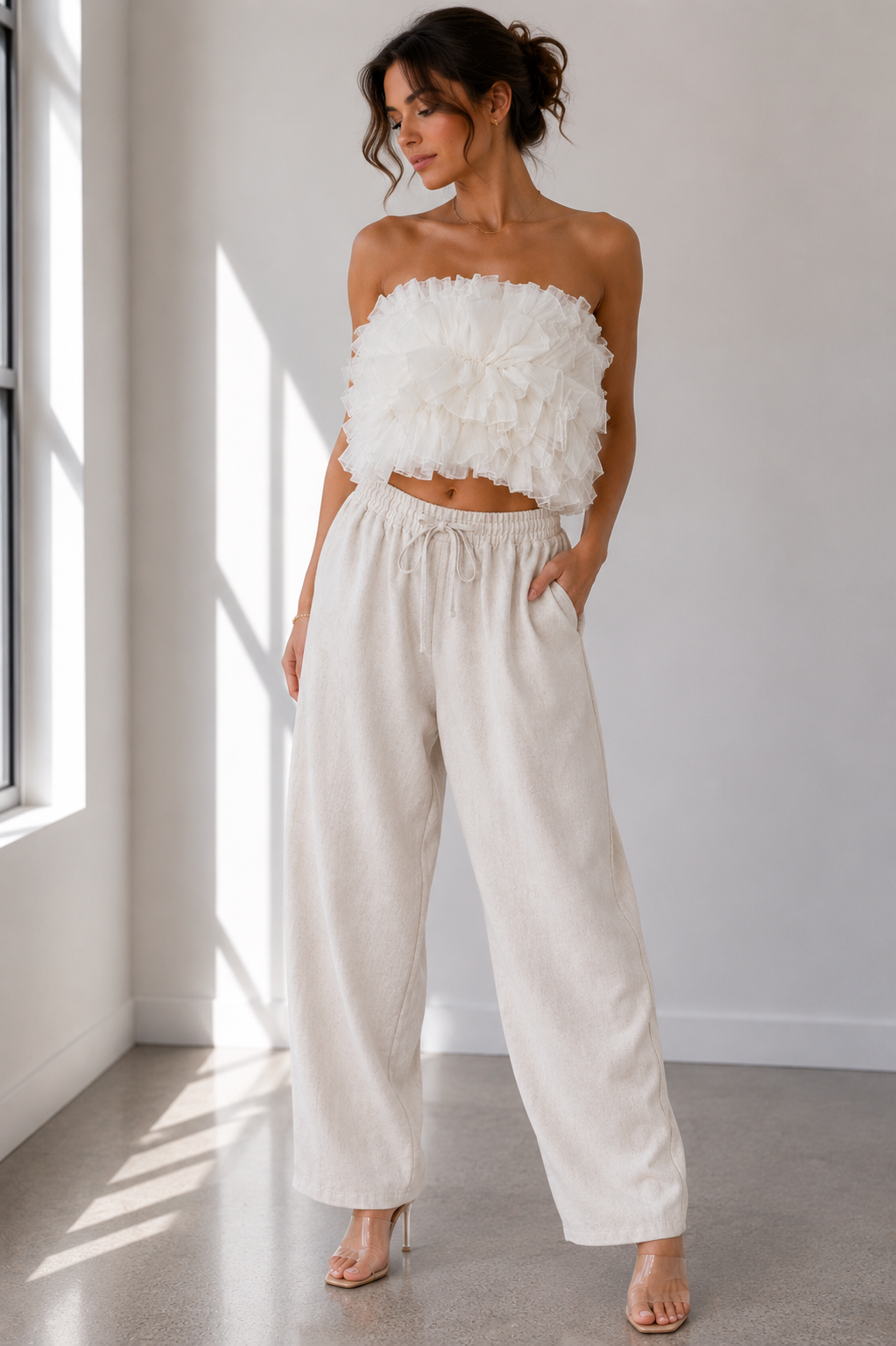 Oatmeal Linen Blend Wide Leg Pants
