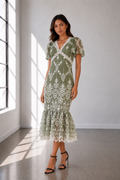 Sage Romance Lace Midi dress