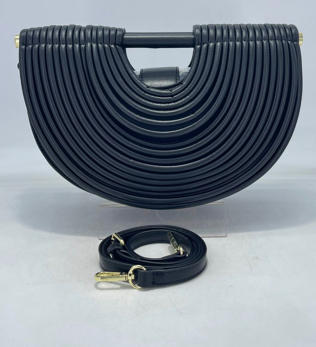 Black Curved Frame Vegan Leather Shoulder Bag