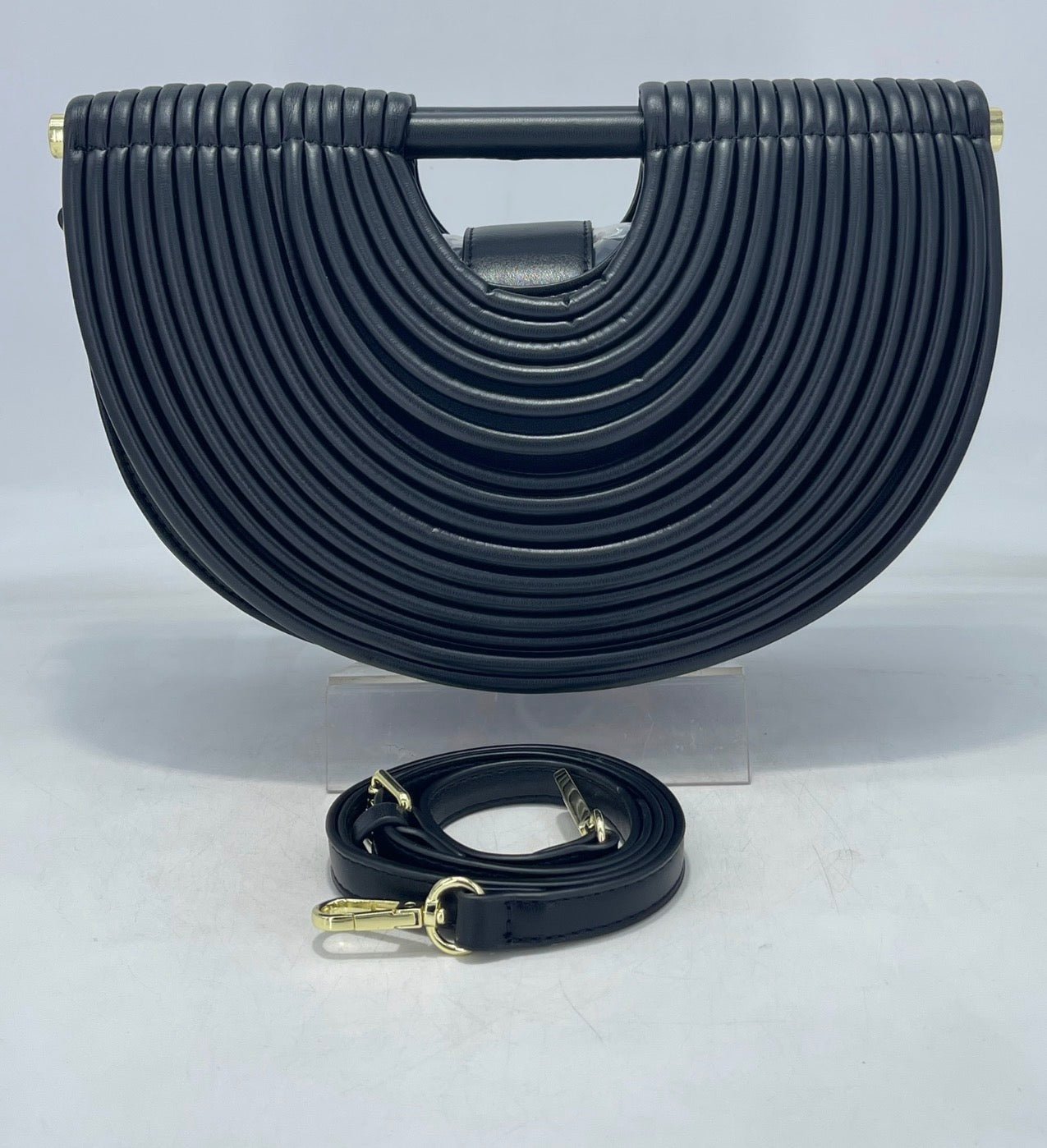 Black Curved Frame Vegan Leather Shoulder Bag