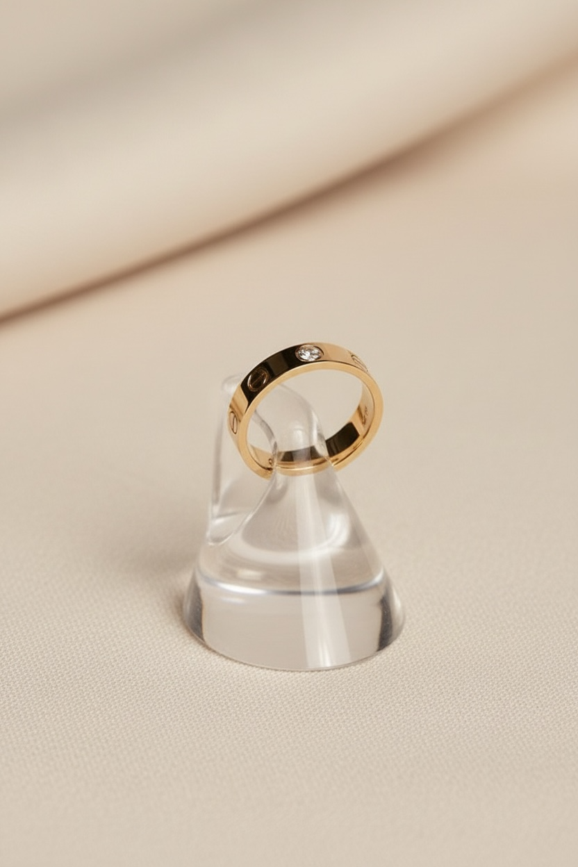 Luxe Minimal One-Stone Gold Tone Ring