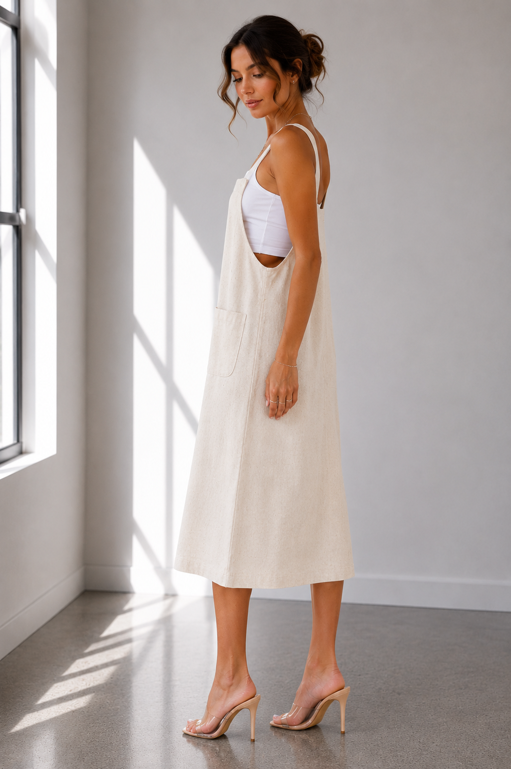 Coastal Ease Linen Blend Overall Midi Dress
