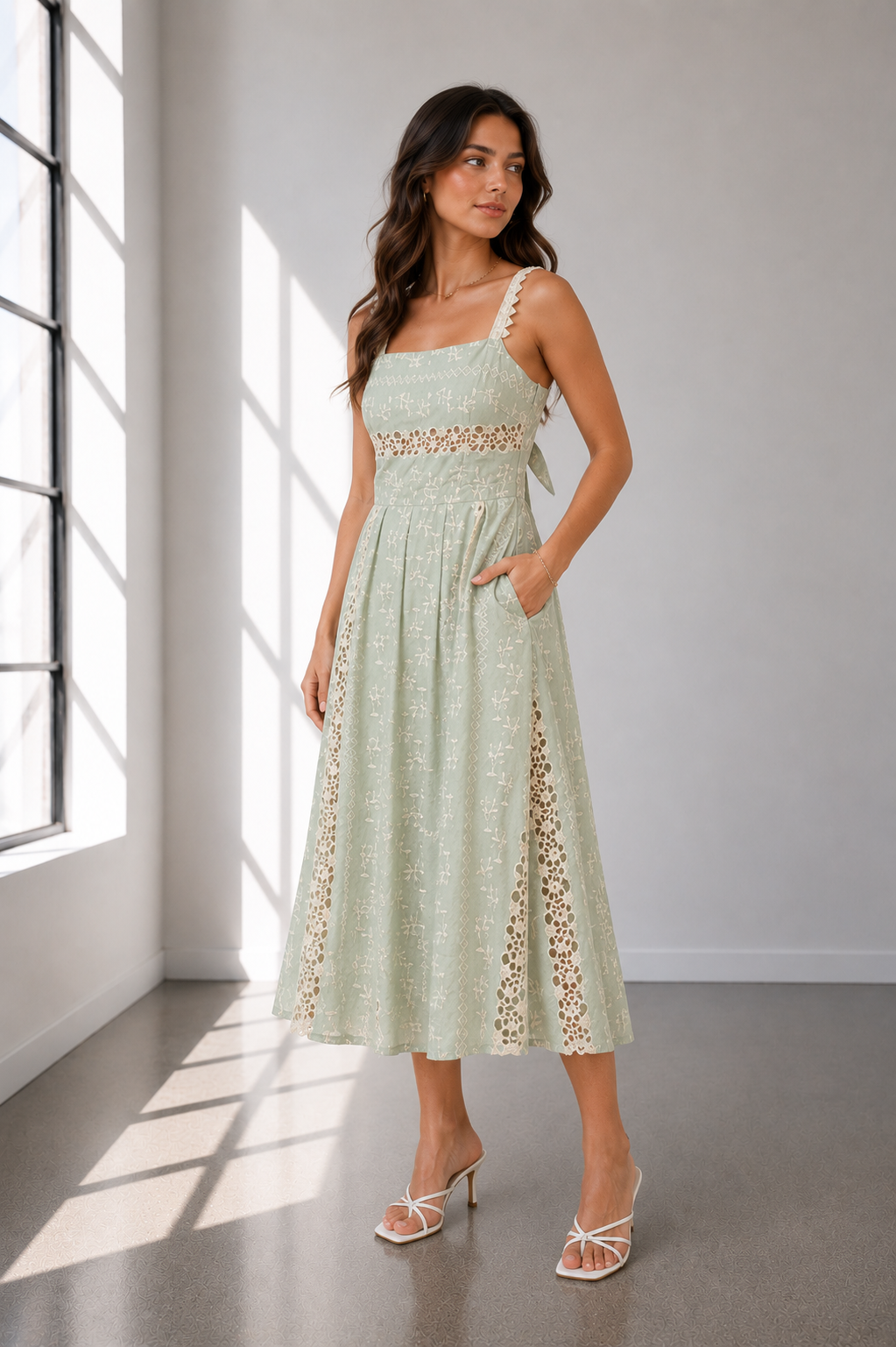 Sage Meadow Open-Back Midi Dress