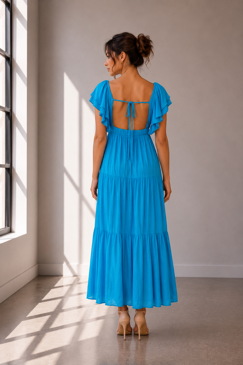 Sky Romance Open-Back Maxi Dress