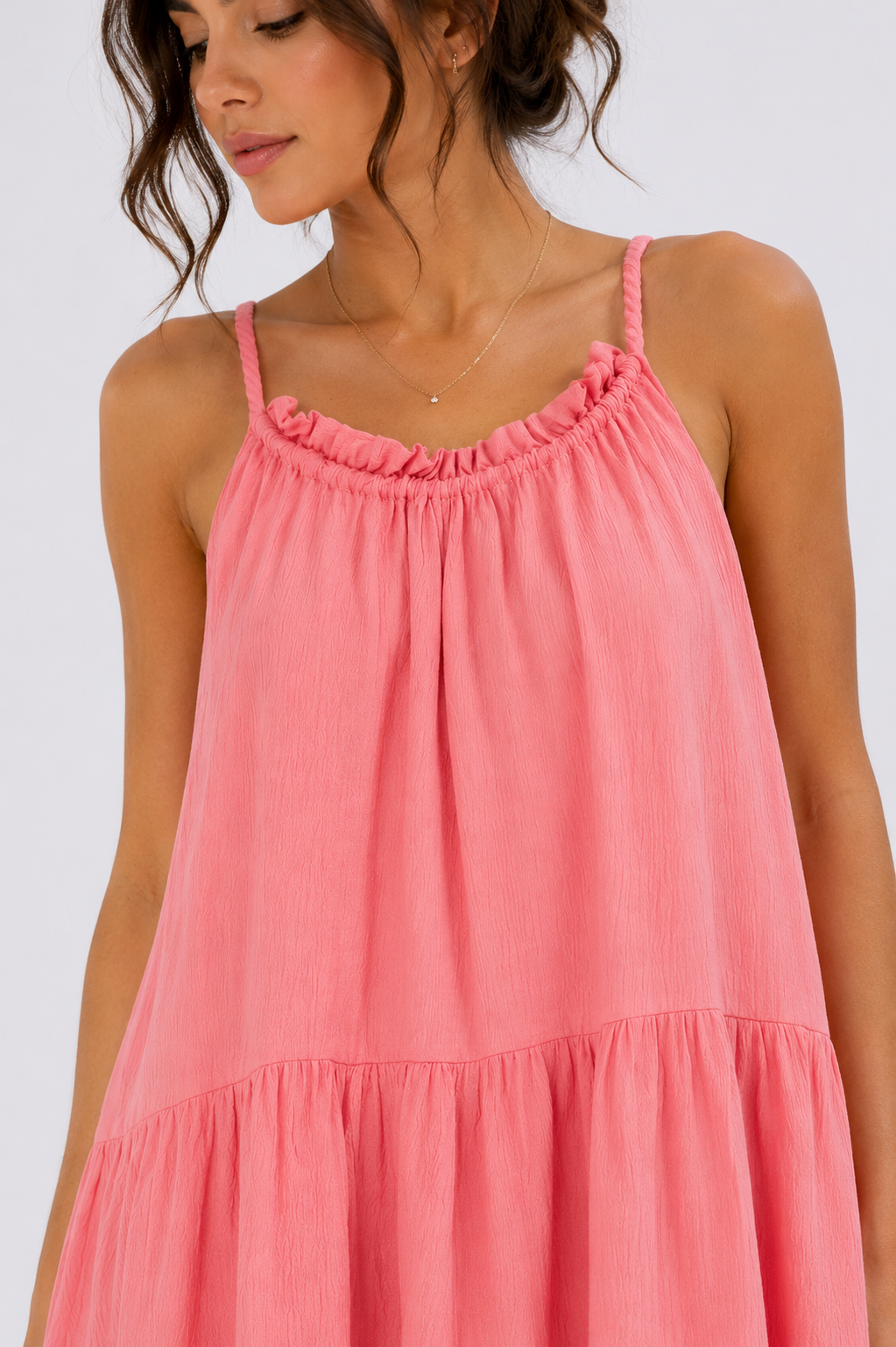 Coral Breeze Tiered Mini Dress