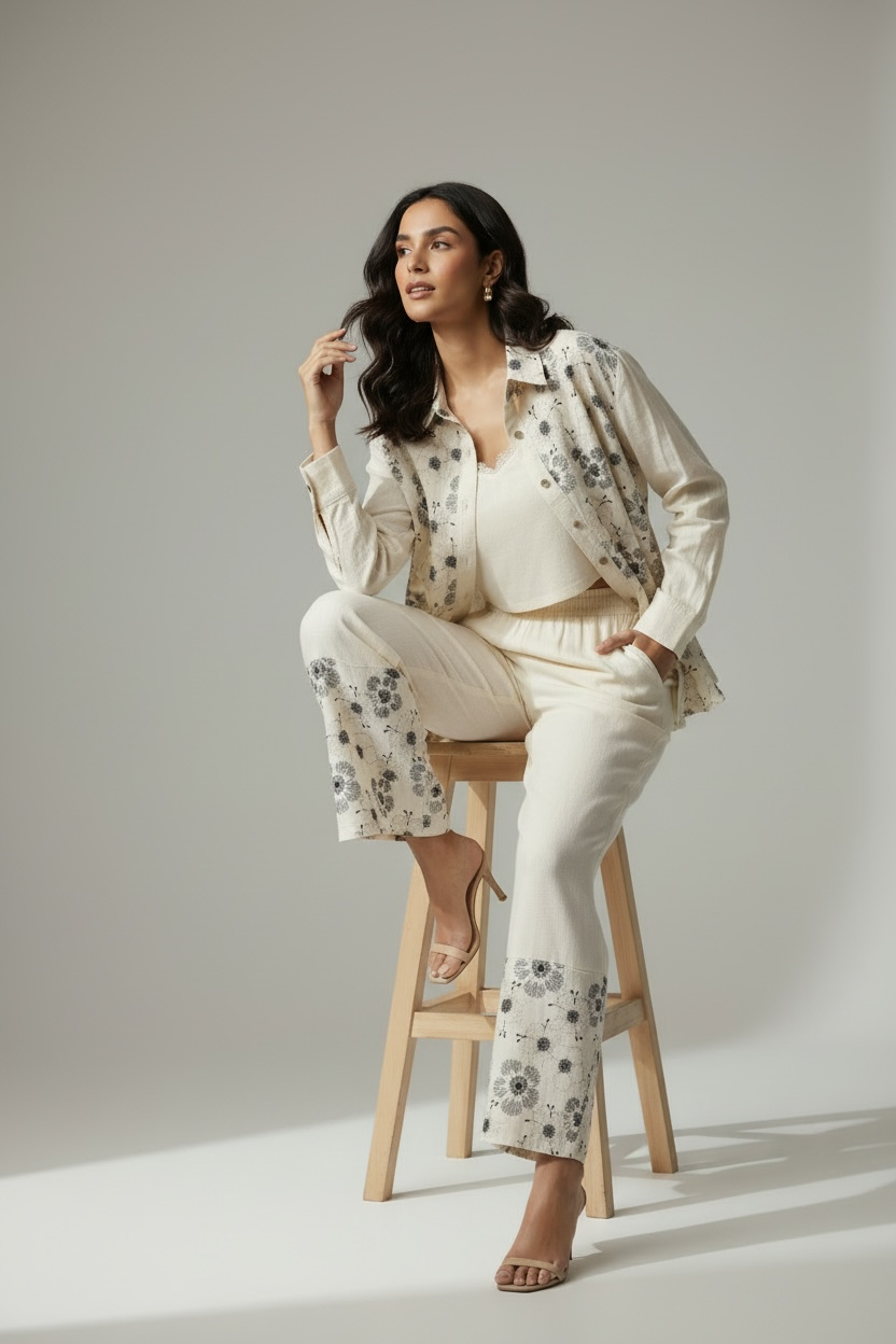 Ivory Bloom Cotton Two-Piece Set