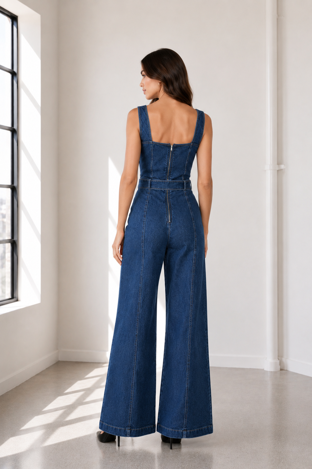 Indigo Hour Wide Leg Belted Denim Jumpsuit