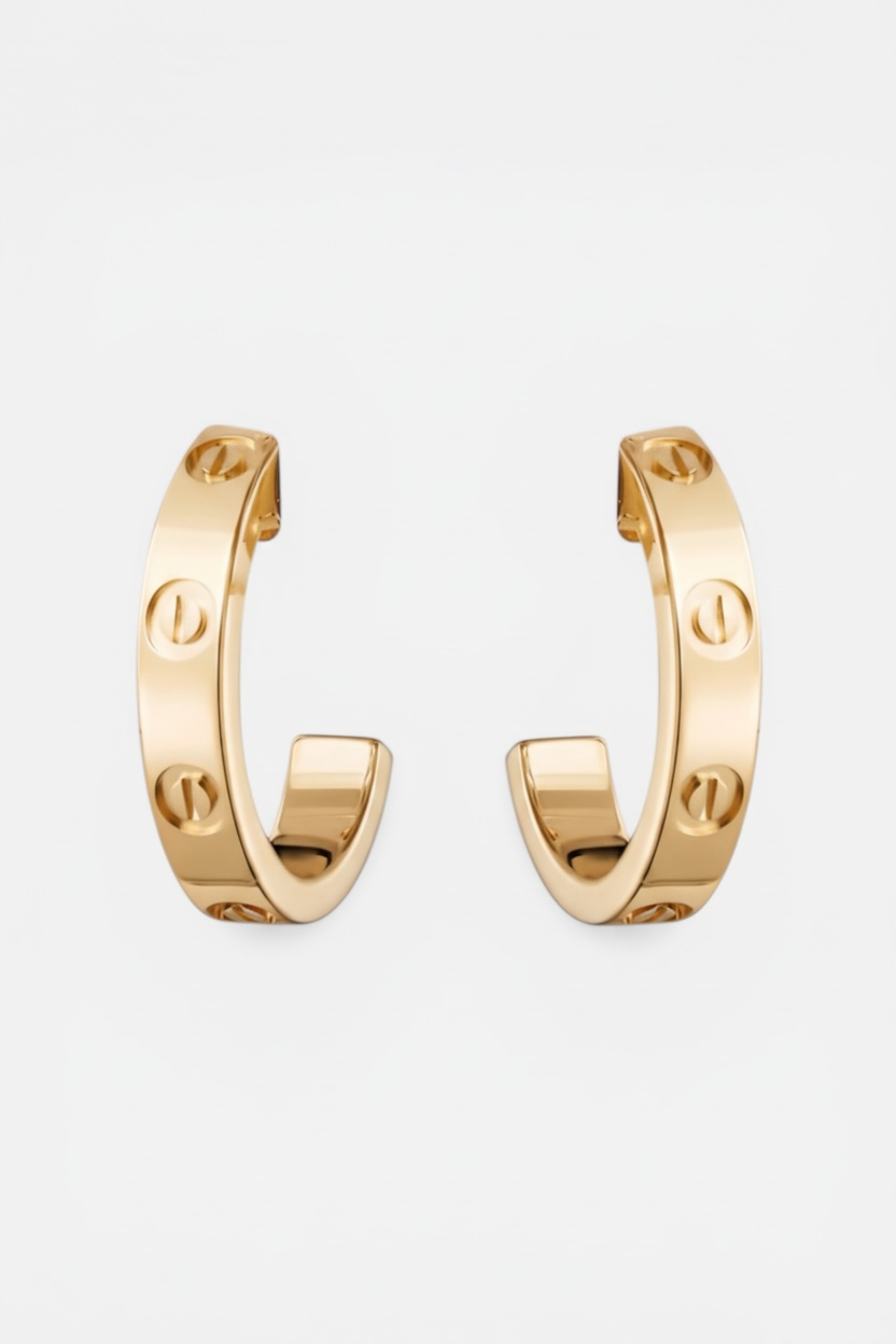 Luxe Screw Detail Gold Tone Hoop Earrings