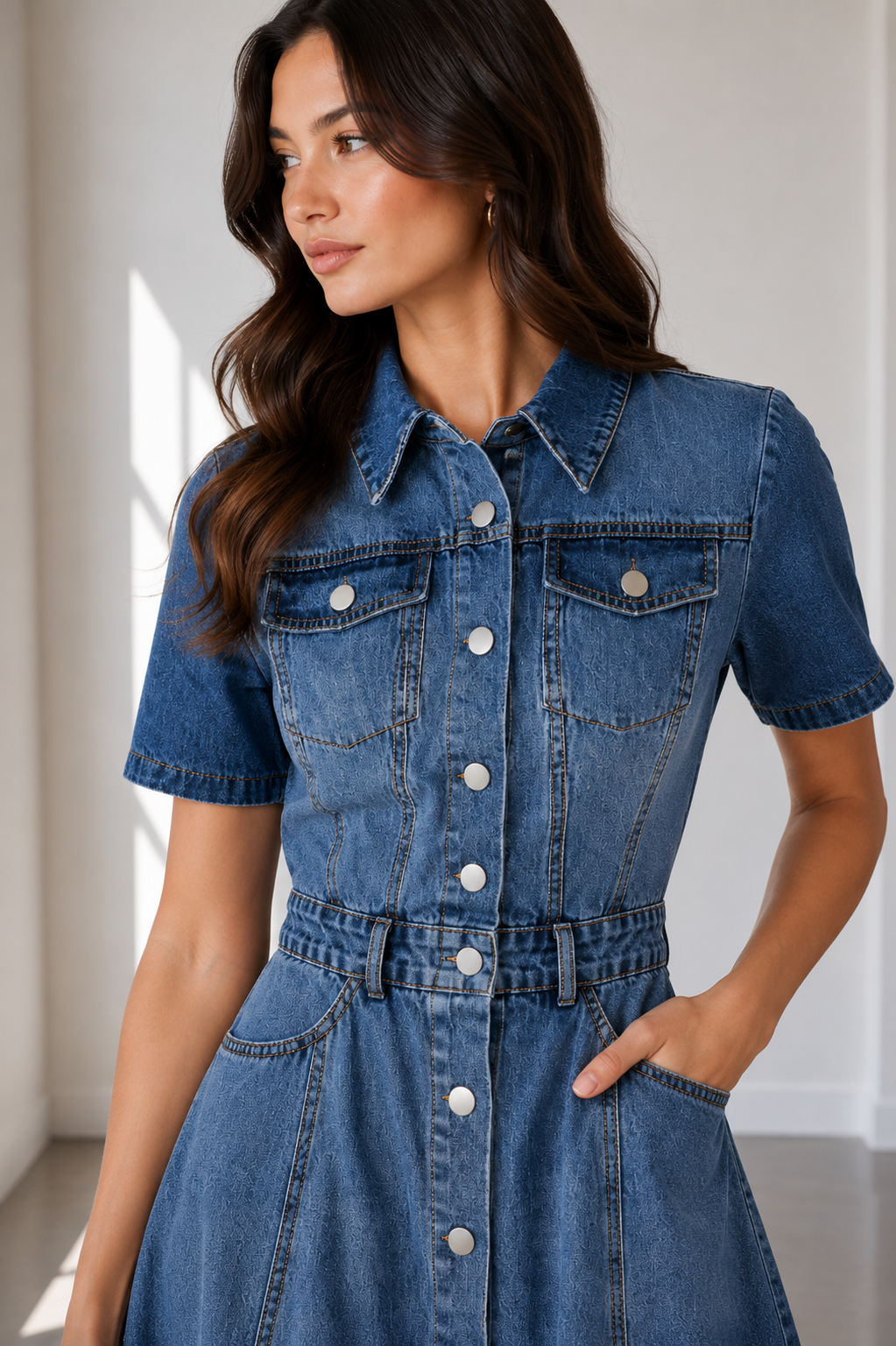 Harper Denim Button-Front Midi Dress