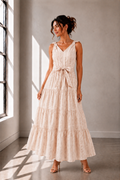 Blush Meadow Tiered Maxi Dress in cream/pink