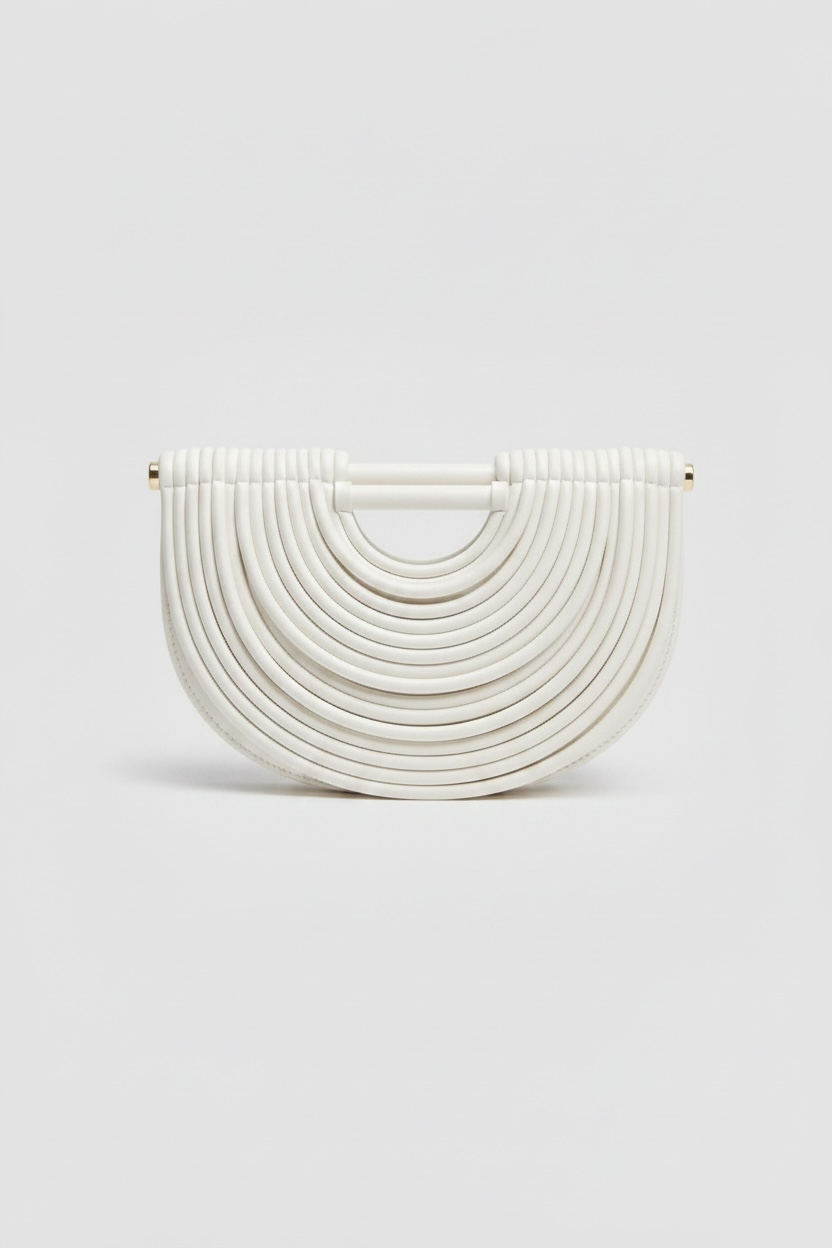 White Curved Frame Vegan Leather Shoulder Bag