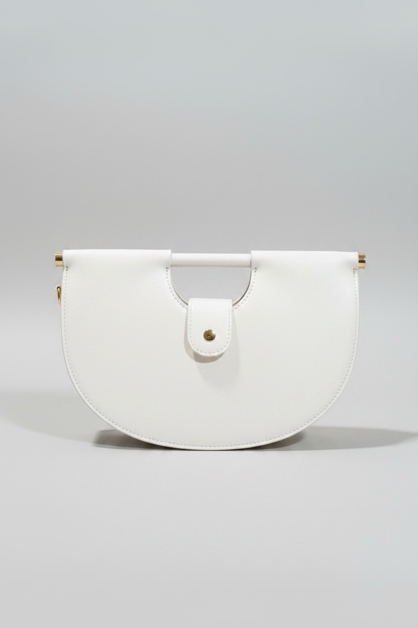 White Curved Frame Vegan Leather Shoulder Bag