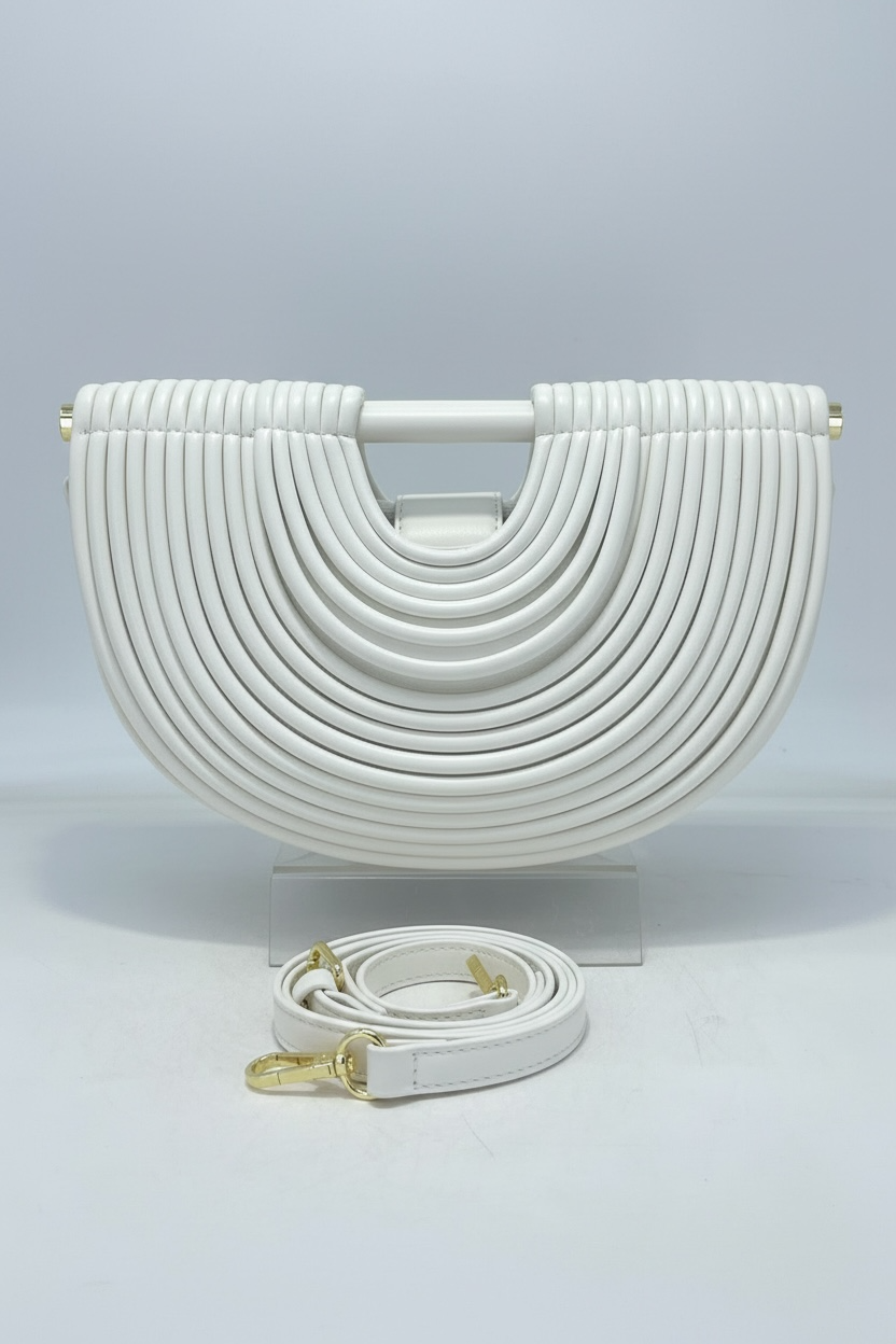 White Curved Frame Vegan Leather Shoulder Bag