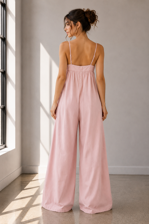 Blush Breeze Cotton Wide-Leg Jumpsuit