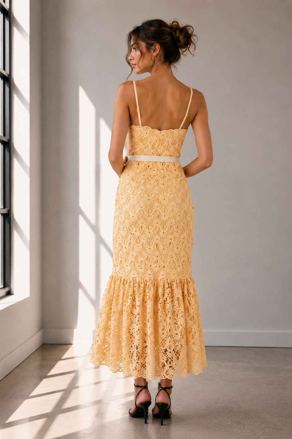 Golden Hour Lace Midi Dress
