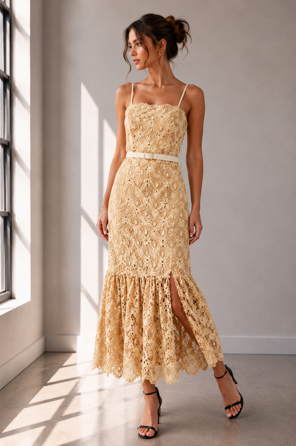 Golden Hour Lace Midi Dress