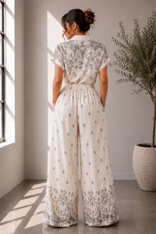 Boho Breeze Printed Tie Front Two Piece Set