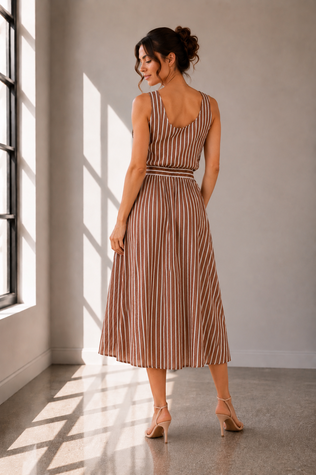 Mocha Stripe Cotton Two-Piece Maxi Skirt Set