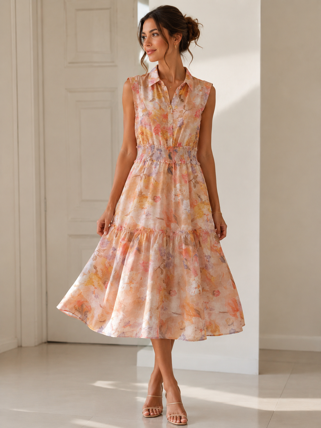 Sunset Bloom Smocked Midi Dress