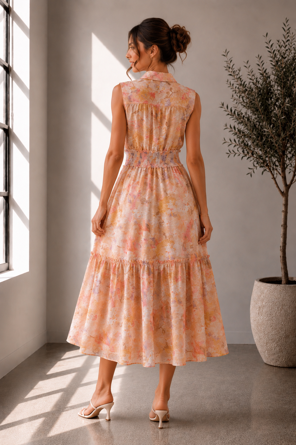Sunset Bloom Smocked Midi Dress