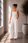 Pastel Smocked Linen Blend Jumpsuit