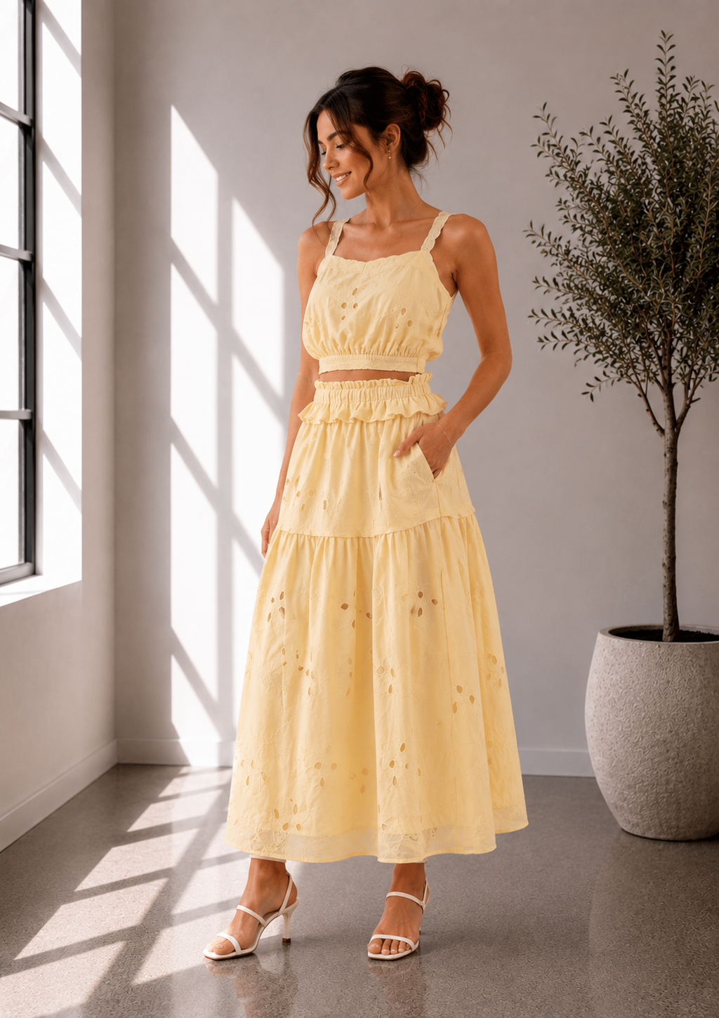Sunlit Bloom Eyelet Maxi Skirt Set