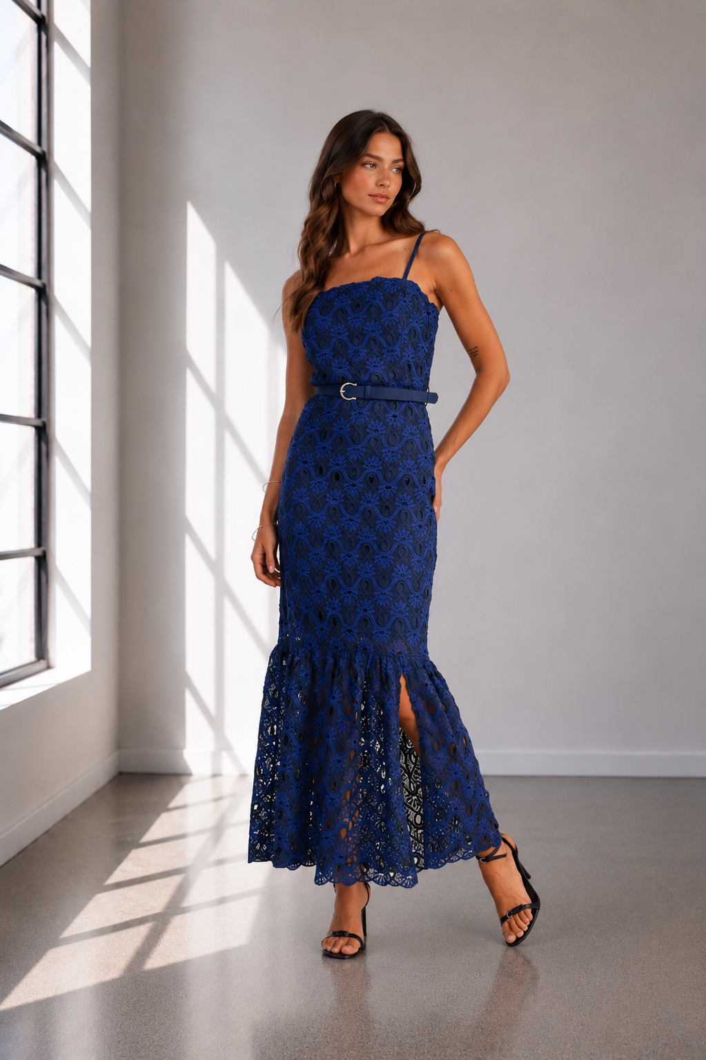 Midnight Lace Mermaid Midi Dress