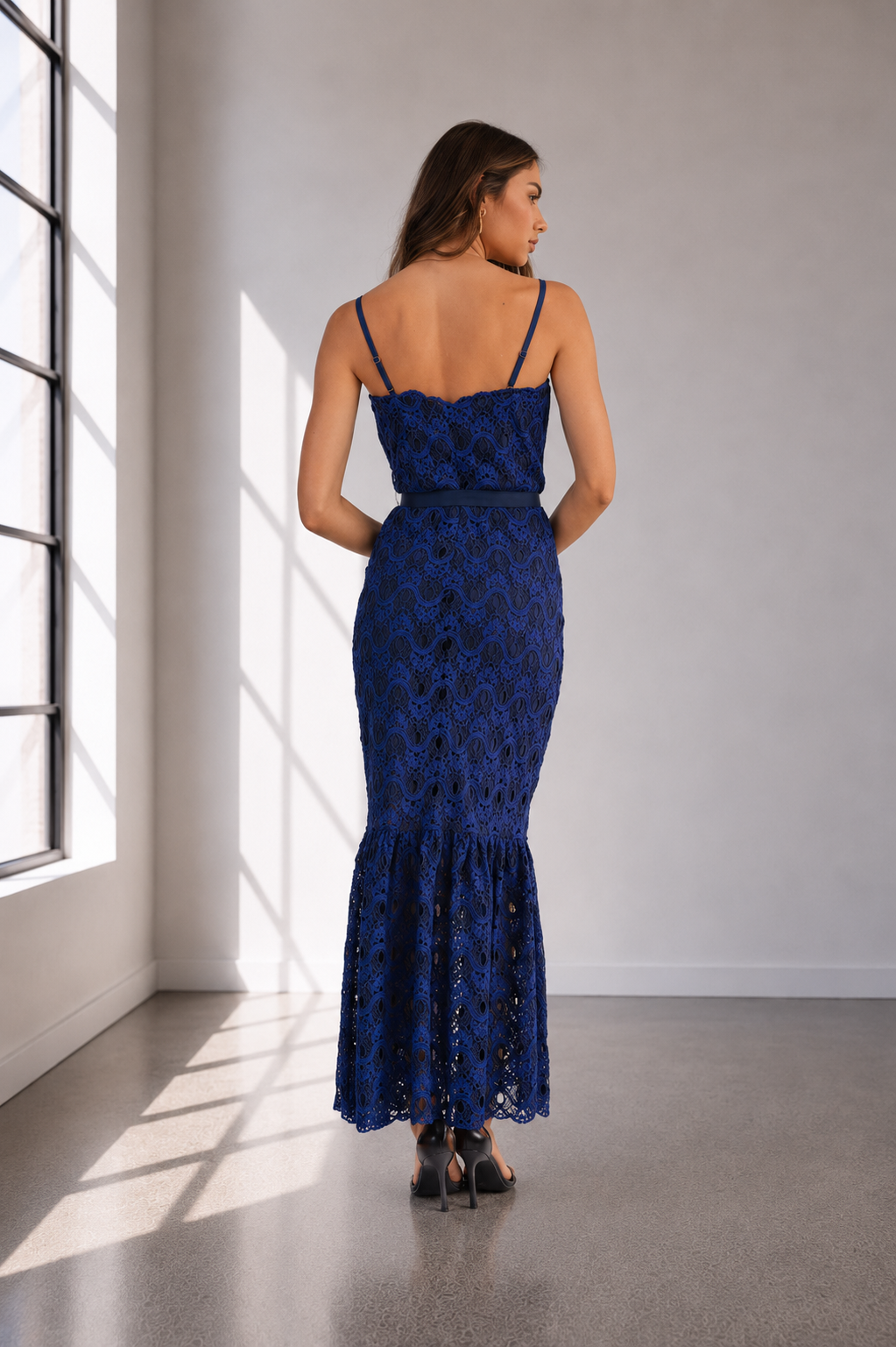 Midnight Lace Mermaid Midi Dress