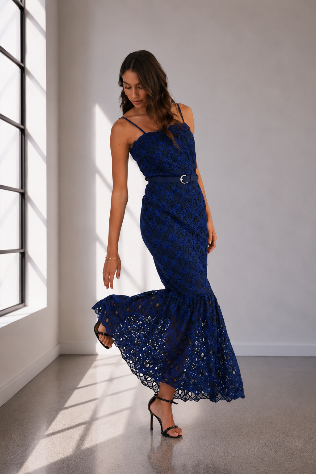 Midnight Lace Mermaid Midi Dress