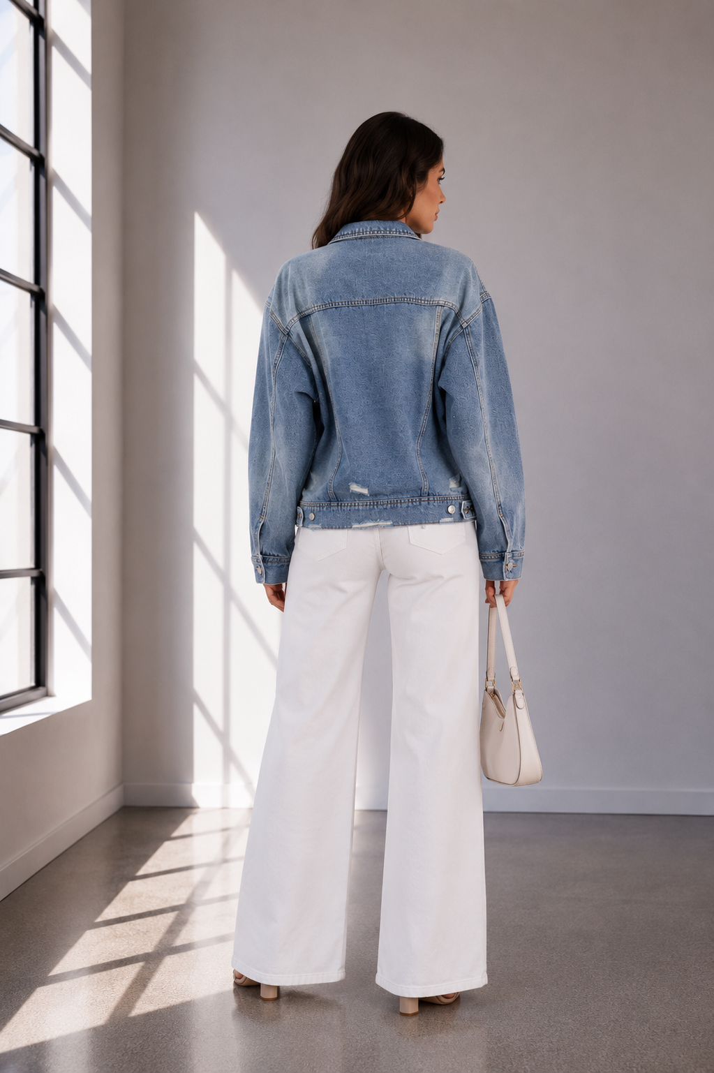 Crystal Studded Distressed Denim Jacket