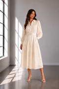 Eloise Embroidered Belted Midi Dress
