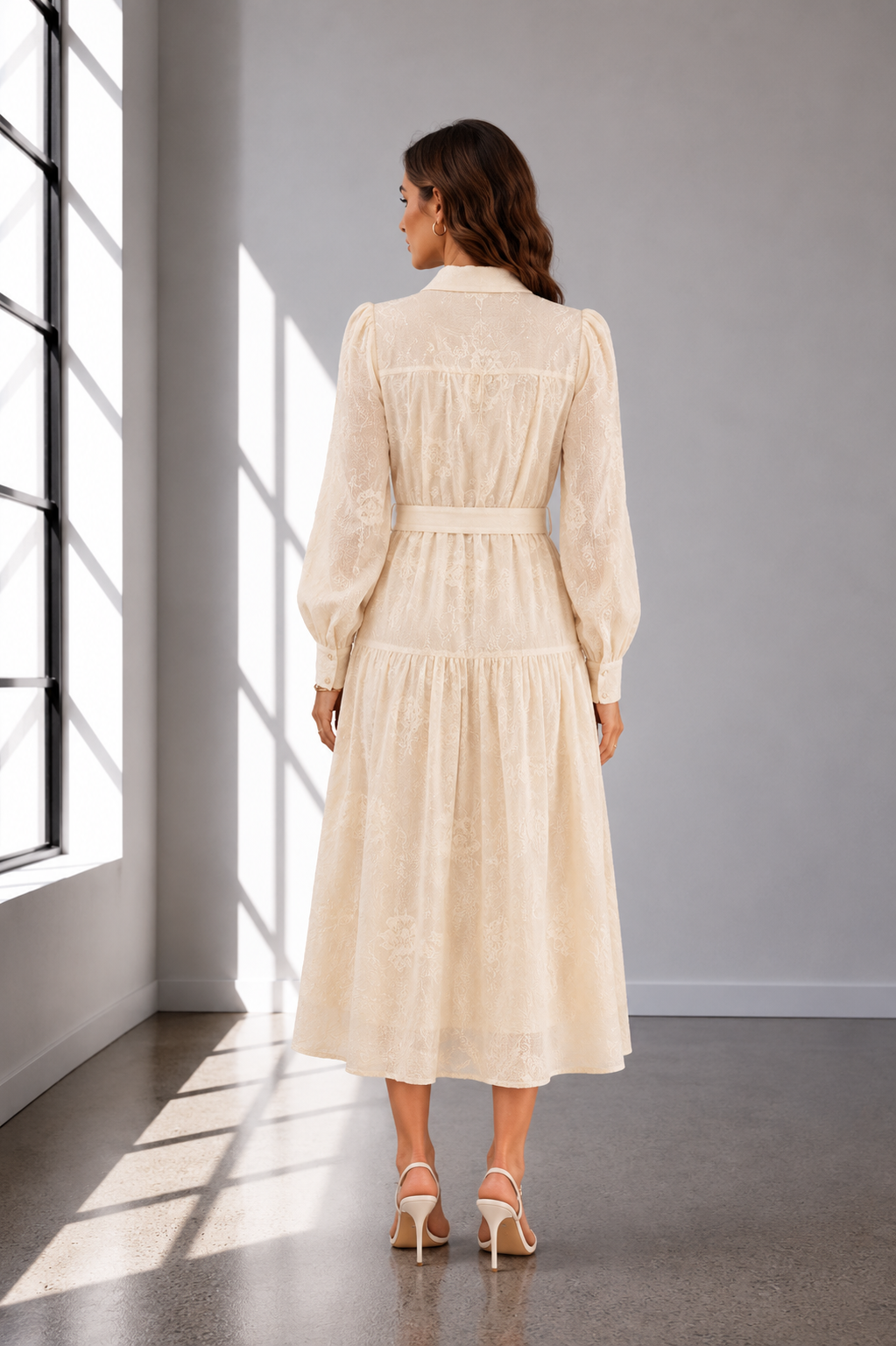 Eloise Embroidered Belted Midi Dress