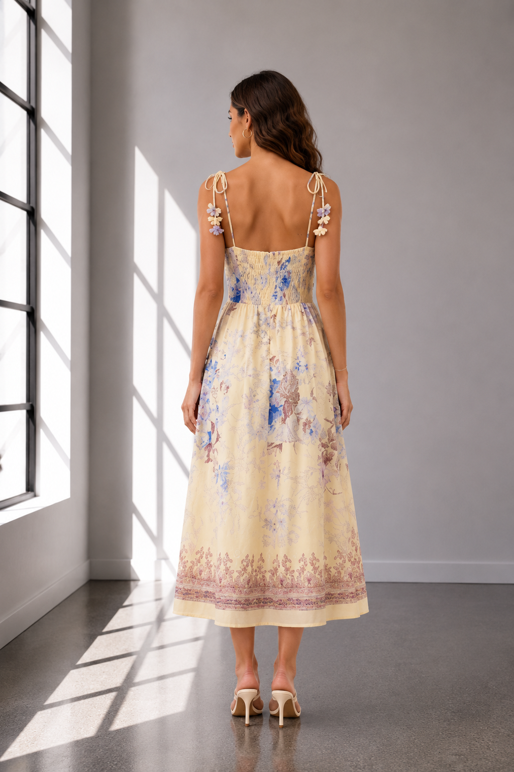 Porcelain Bloom Midi Floral Dress