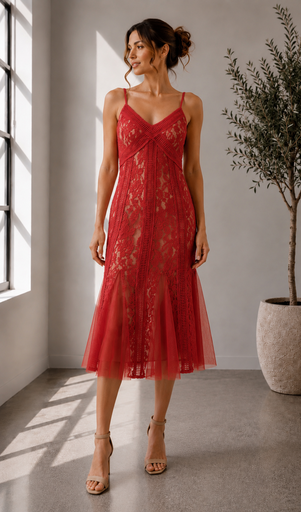 Scarlet Lace Reverie Midi Dress