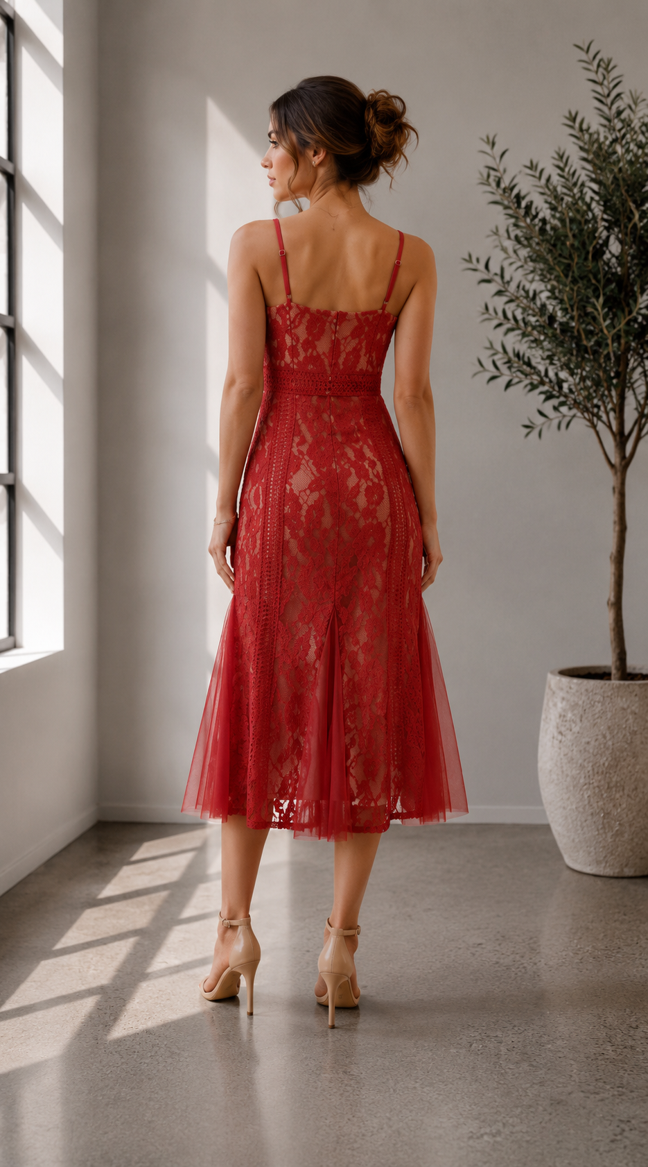 Scarlet Lace Reverie Midi Dress