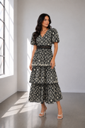 Monochrome Mosaic Tiered Maxi Dress