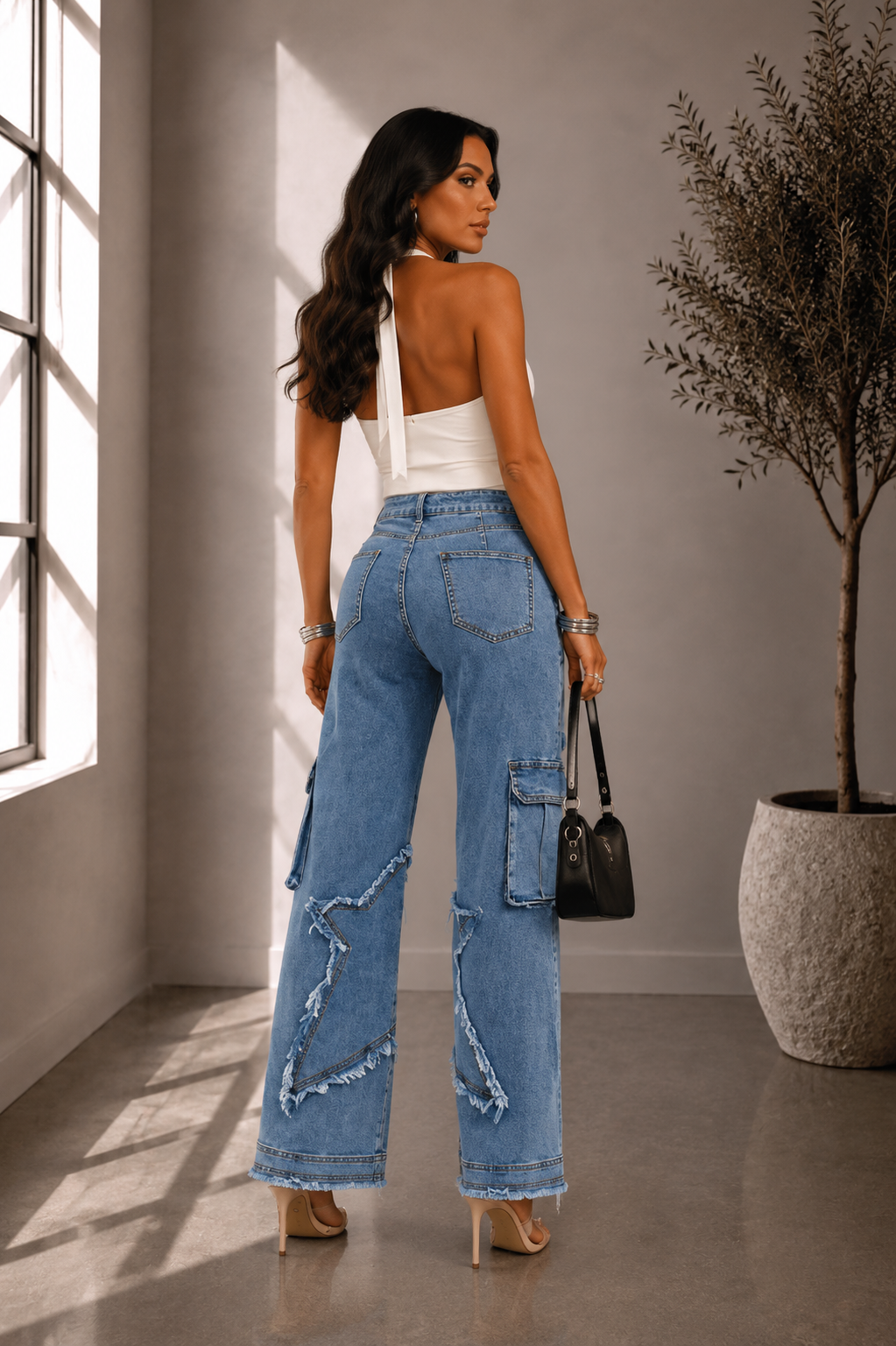 Star Patch Cargo Wide-Leg Jeans