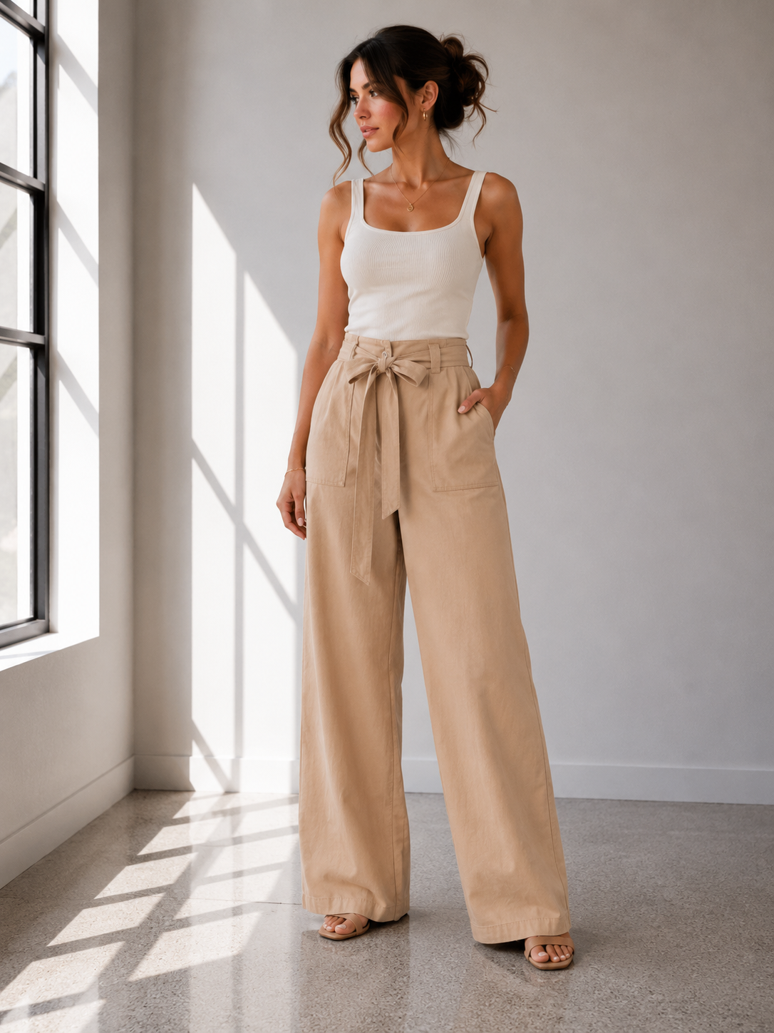 Sahara Linen Wide Leg Pants in Taupe