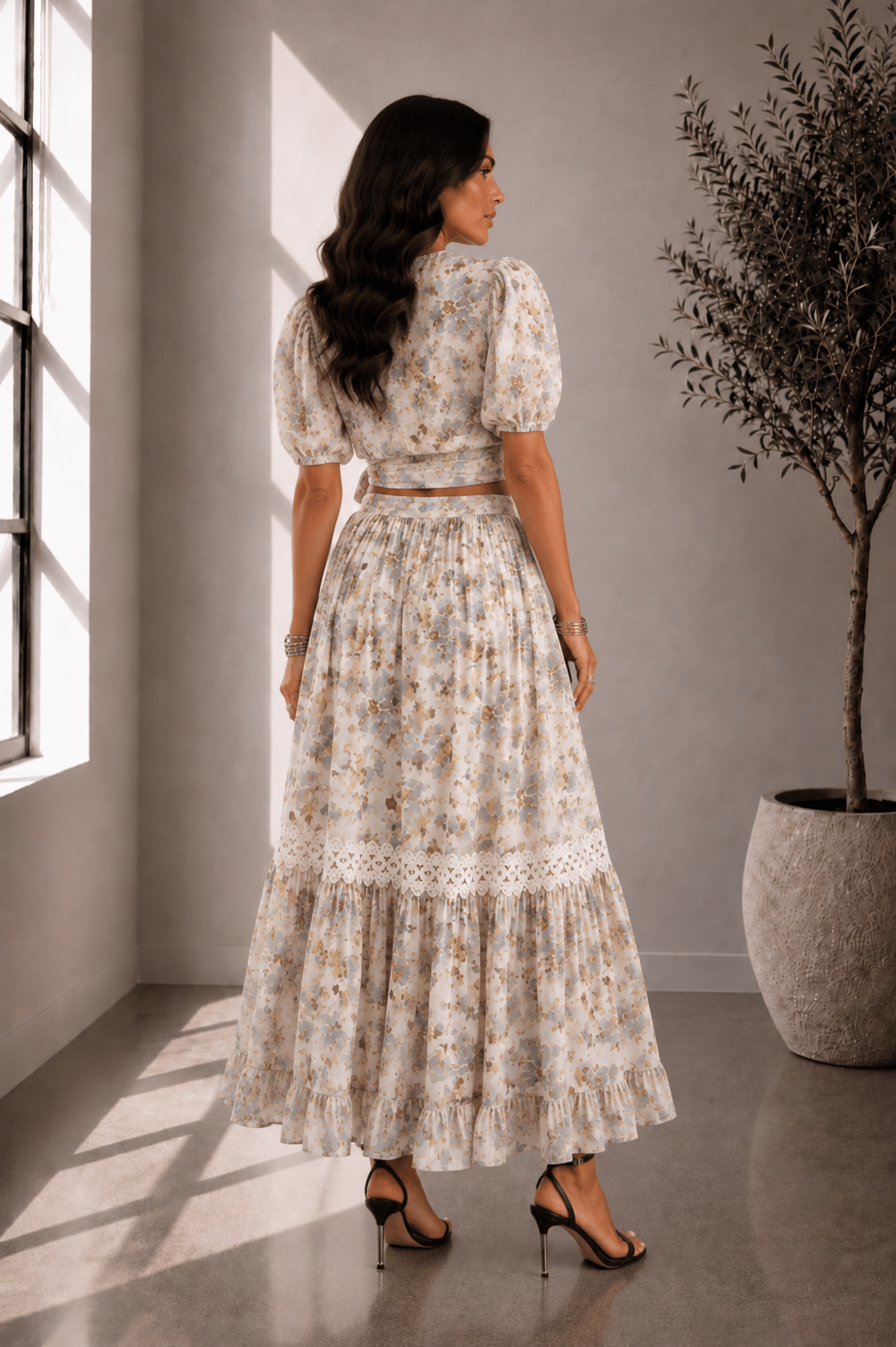 Garden Whispers Floral Skirt Two-Piece Set
