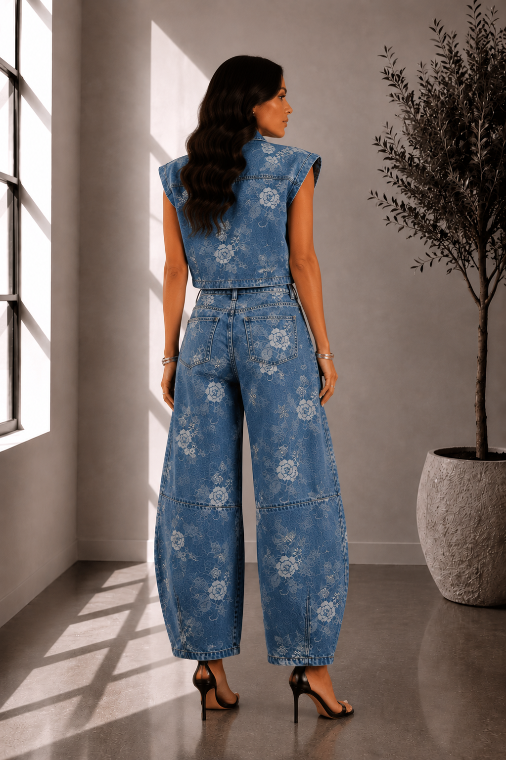 Bloom Barrel Denim Two-Piece Set