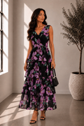 Midnight Violet Tiered Floral Maxi Dress