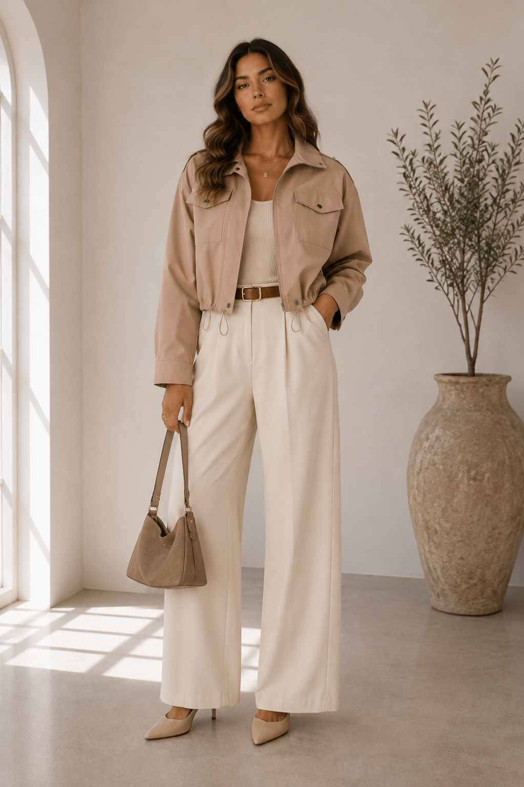 Everyday Utility Cropped Jacket in Tan