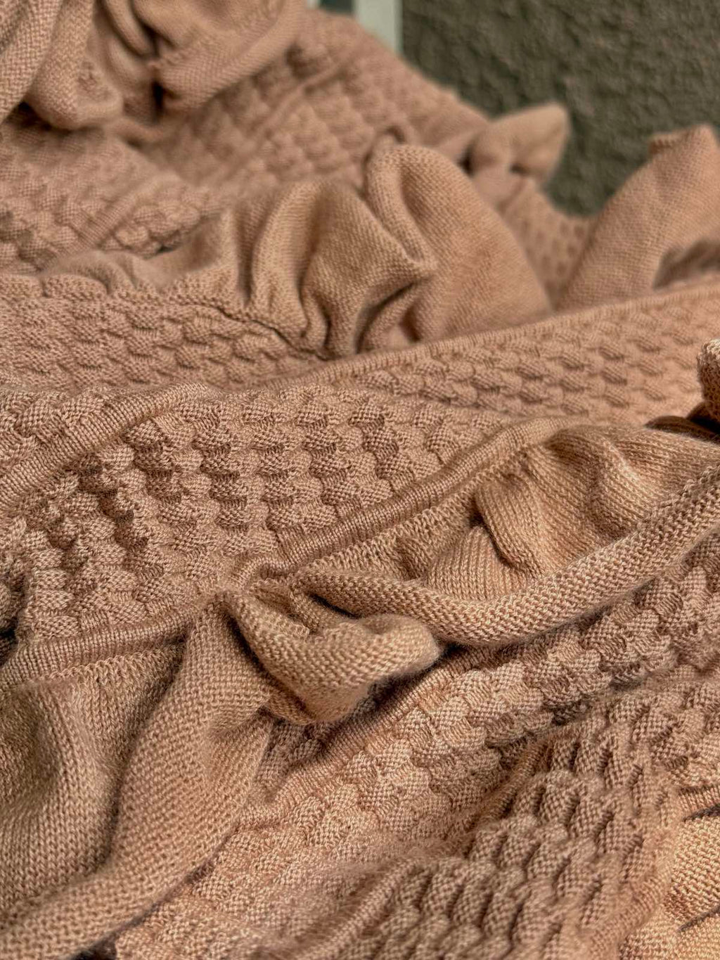 Amara Mocha Strapless Ruffle Knit Midi Dress