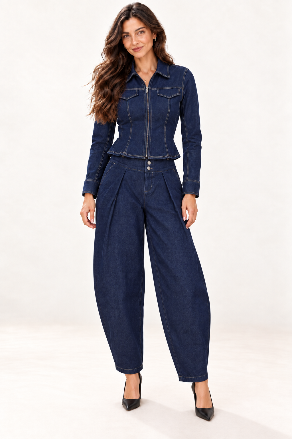 Dark Indigo Denim Jacket & Barrel Leg Pants Set